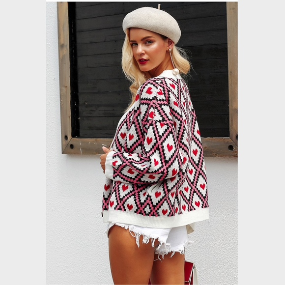 Hearts Printed Buttoned Cardigan with Pockets - Picture 3 of 8